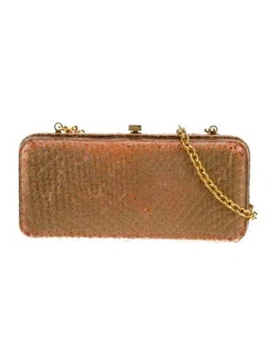 Pre-owned Lambertson Truex Embossed Leather Minaudière In Brown