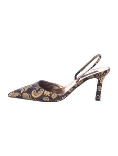 Pre-owned Lambertson Truex Floral Print Slingback Pumps In Blue