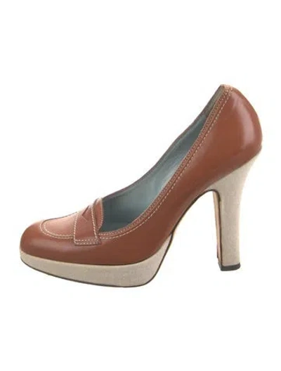 Pre-owned Lambertson Truex Leather Colorblock Pattern Pumps In Brown