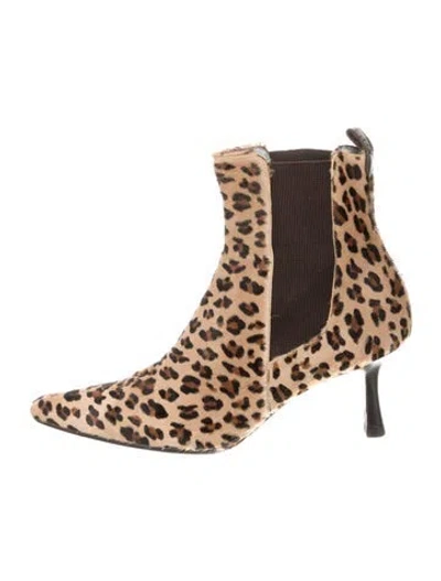 Pre-owned Lambertson Truex Ponyhair Animal Print Chelsea Boots In Brown