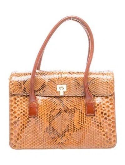 Pre-owned Lambertson Truex Snakeskin Top Handle Bag In Brown