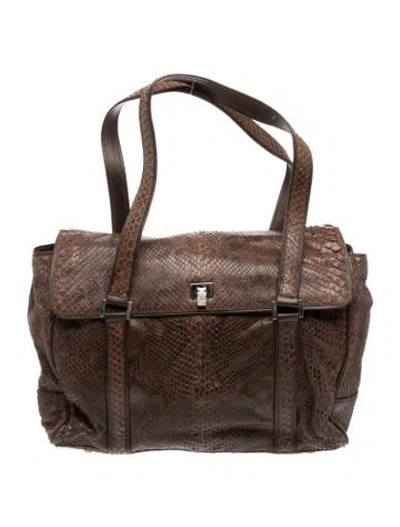 Pre-owned Lambertson Truex Snakeskin Top Handle Bag In Brown