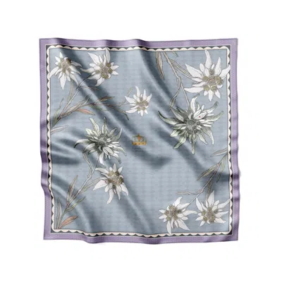 Lamberty Munich X Katchmagic London Women's Blue Alpenglow Edelweiss Midi Silk Scarf In Gray
