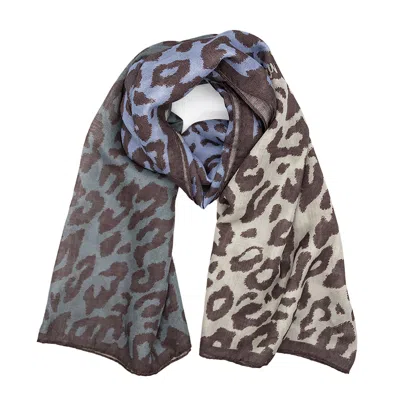 Lamberty Munich X Katchmagic London Women's Blue Silk & Wool Scarf - Leopard Patch - Threefold Colour Placement