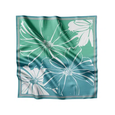 Lamberty Munich X Katchmagic London Women's Green Cosmos Flower Turquoise Ombre - Midi Silk Scarf