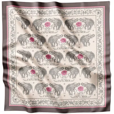 Lamberty Munich X Katchmagic London Women's Neutrals / Pink / Purple Elephant Odyssey - A Journey In Silk - Classic Silk Scarf In Brown