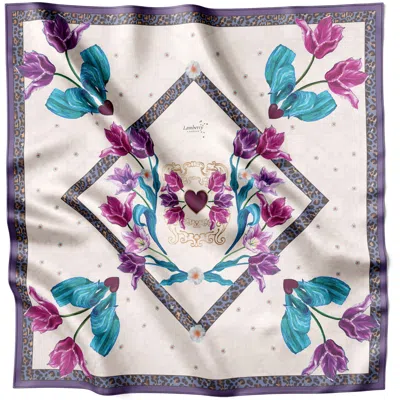 Lamberty Munich X Katchmagic London Women's Neutrals / Pink / Purple Spring Tulips Silk Scarf In Multi