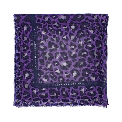 Lamberty Munich X Katchmagic London Women's Pink / Purple Savanna Leopard Purple Maxi Cube Silk & Wool Scarf