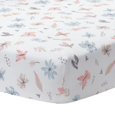 Lambs & Ivy Baby Blooms Watercolor Floral/butterfly Cotton Fitted Crib Sheet In Multi