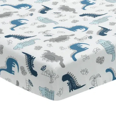 Lambs & Ivy Baby Dino 100% Cotton Dinosaur Fitted Crib Sheet In Blue