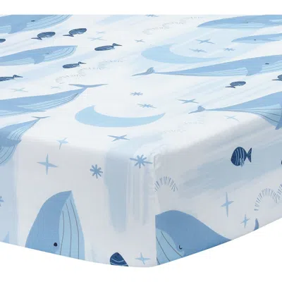 Lambs & Ivy Bubbles & Squirt 100% Cotton Whale/ocean Fitted Crib/toddler Sheet In Blue