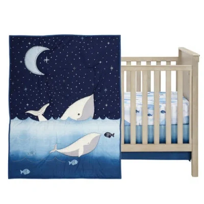 Lambs & Ivy Bubbles & Squirt 3-piece Whale/ocean Aquatic Baby Crib Bedding Set In Blue