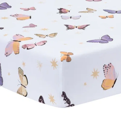 Lambs & Ivy Butterfly Dreams Breathable 100% Cotton Fitted Baby Crib Sheet In White