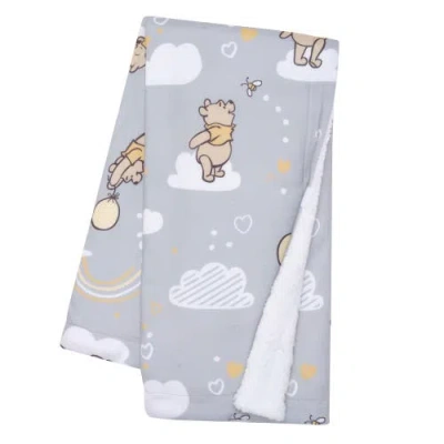 Lambs & Ivy Disney Baby Hunny Bear Winnie The Pooh Soft Faux Shearling Baby Blanket In Gray