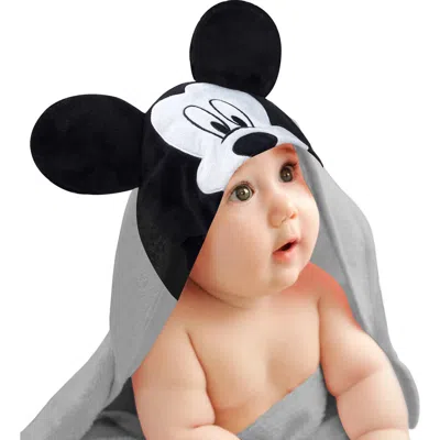 Lambs & Ivy Disney Baby Mickey Mouse Cotton Hooded Baby Bath Towel In Gray