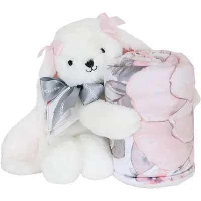 Lambs & Ivy Kids'  Floral Blanket & Plush Bunny Stuffed Animal Toy Baby Gift Set In Pink