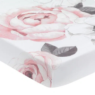 Lambs & Ivy Floral Garden Watercolor Cotton Baby Fitted Crib Sheet In Pink