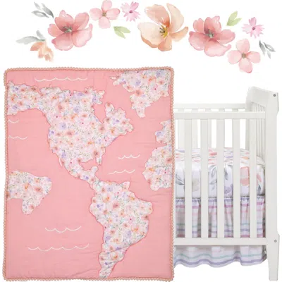 Lambs & Ivy Girls Rule The World Floral 4-piece Baby Crib Bedding Set In Pink
