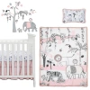 Lambs & Ivy Happy Jungle Safari Nursery 5-piece Crib Bedding Set In Pink