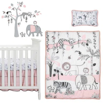 Lambs & Ivy Happy Jungle Safari Nursery 5-piece Crib Bedding Set In Pink