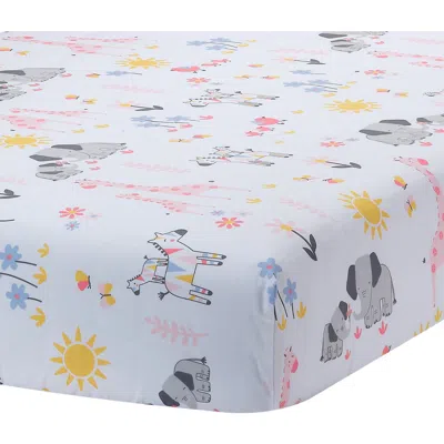 Lambs & Ivy Jazzy Jungle 100% Cotton Safari Baby Fitted Crib Sheet In White