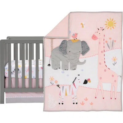 Lambs & Ivy Jazzy Jungle 3-piece Safari Animals Baby Crib Bedding Set In Pink