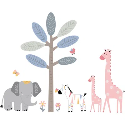 Lambs & Ivy Jazzy Jungle Elephant/zebra/giraffe/tree Wall Decals/stickers In Multi