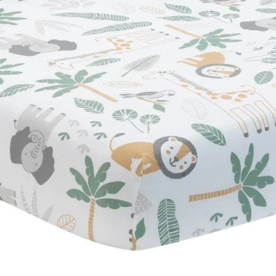 Lambs & Ivy Jungle Friends 100% Cotton Safari Animals Baby Fitted Crib Sheet In Multi