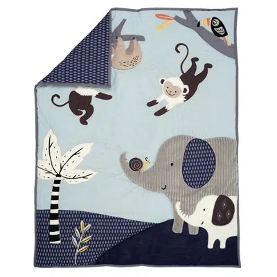 Lambs & Ivy Jungle Party 3 - Piece Crib Bedding Set In Blue;brown;gray
