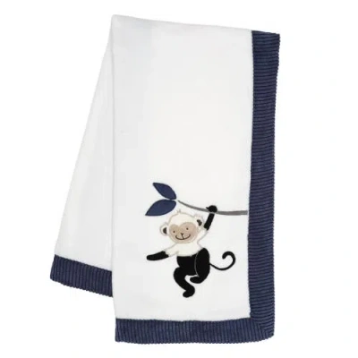 Lambs & Ivy Jungle Party Monkey Soft Fleece Baby Blanket In White