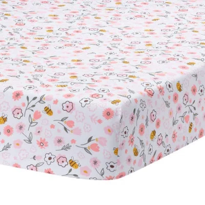 Lambs & Ivy Little Garden 100% Cotton Floral Fitted Crib/toddler Sheet In Red