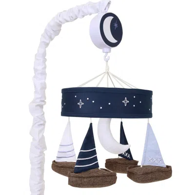 Lambs & Ivy Kids'  Little Skipper Sailboat & Moon Musical Baby Crib Mobile Soother Toy In White