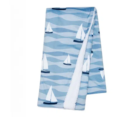 Lambs & Ivy Little Skipper Soft Luxury Nautical Sailboat Fleece Baby Blanket In Blue
