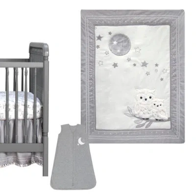 Lambs & Ivy Luna Celestial Owl 4-piece Nursery Baby Crib Bedding Set In Gray