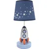 Lambs & Ivy Milky Way Rocket Ship Nursery Lamp With Shade & Bulb In Blue