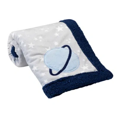 Lambs & Ivy Milky Way Stars And Planet Minky/faux Shearling Soft Baby Blanket In Gray