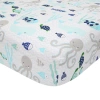 Lambs & Ivy Oceania 100% Cotton Whale With Octopus And Fish Nautical Ocean Theme Fitted Crib Sheet In Blue