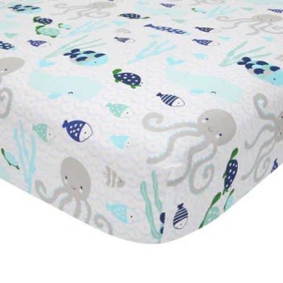 Lambs & Ivy Oceania 100% Cotton Whale With Octopus And Fish Nautical Ocean Theme Fitted Crib Sheet In Blue