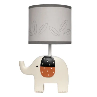 Lambs & Ivy Patchwork Jungle Modern Elephant Lamp With Gray Shade & Bulb In White