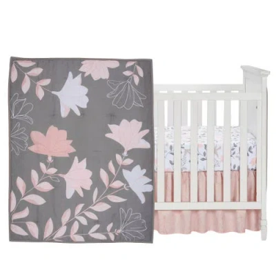 Lambs & Ivy Petals Sateen Cotton Floral 3-piece Baby Crib Bedding Set In Gray