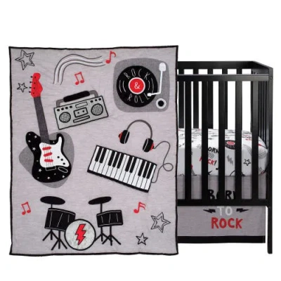 Lambs & Ivy Rock Star Musical Instruments 3-piece Baby Crib Bedding Set In Gray