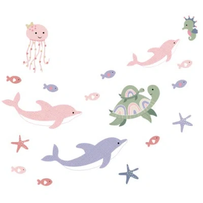 Lambs & Ivy Sea Dreams Dolphins/turtles/fish Underwater/nautical Wall Decals In Multi