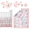 Lambs & Ivy Signature Botanical Baby Watercolor Floral 4-piece Crib Bedding Set In Pink