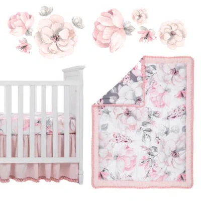 Lambs & Ivy Signature Botanical Baby Watercolor Floral 4-piece Crib Bedding Set In Pink