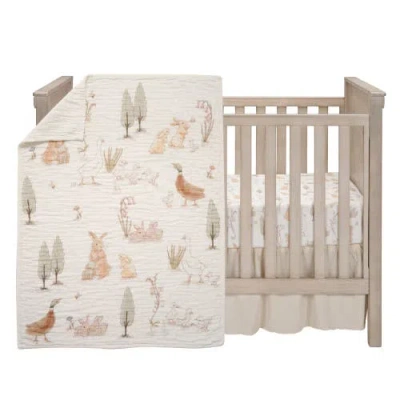 Lambs & Ivy Signature Bunny Hop Organic Cotton Muslin 3-piece Crib Bedding Set In Neutral