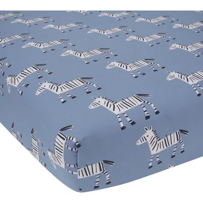 Lambs & Ivy Signature Zebra Organic Cotton Breathable Fitted Crib Sheet In Blue