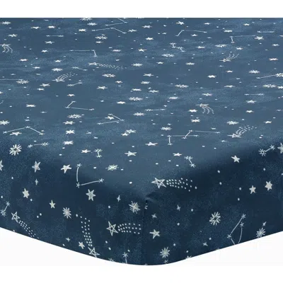 Lambs & Ivy Sky Rocket Stars/galaxy/space 100% Cotton Fitted Crib Sheet In Blue