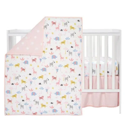Lambs & Ivy Snuggle Jungle Pastel Safari Cotton Jersey 3-piece Crib Bedding Set In Pink