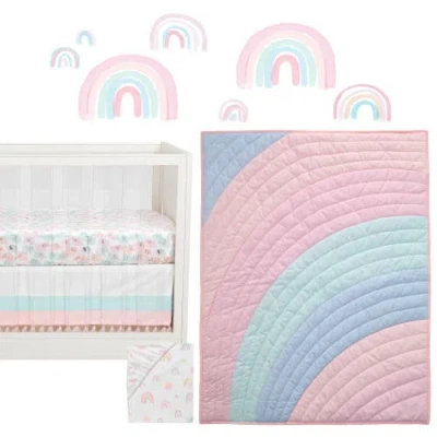 Lambs & Ivy Watercolor Pastel Rainbow 5-piece Baby Crib Bedding Set In Multi