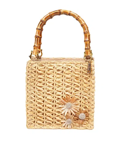 Lamilanesa Camille Small Tote Bag In Straw With Flowers Applied